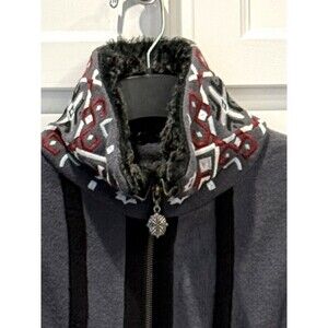 Icelandic Design Gray Black Embroidered Vest Wool Zip Sz S